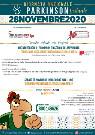 28 NOVEMBRE 2020: GIORNATA NAZIONALE PARKINSON