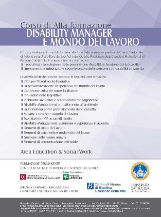 Corso di Alta Formazione - Disability manager e mondo del lavoro – Edizione 2020