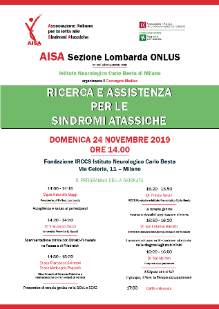 24 novembre 2019 – Convegno AISA - RICERCA E ASSISTENZA PER LE SINDROMI ATASSICHE