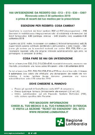 HAI UN’ESENZIONE DA REDDITO E02-E12-E13-E30-E40? Rinnovala entro il 30 settembre 2019