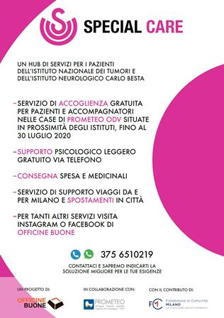 NASCE SPECIAL CARE: SERVIZI DI ACCOGLIENZA E SUPPORTO PER I PAZIENTI DELL’ISTITUTO BESTA E DELL’ISTITUTO NAZIONALE TUMORI