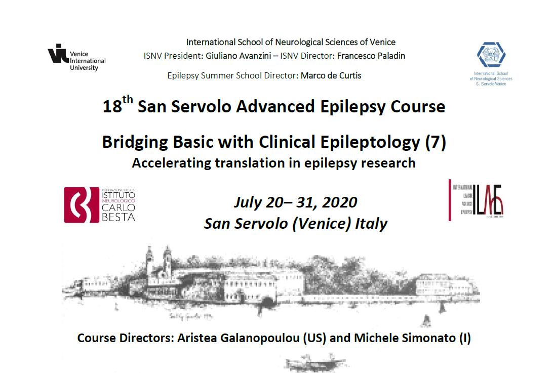 20-31 July 2020 - 18th San Servolo Advanced Epilepsy Course Bridging Basic with Clinical Epileptology (7) - Accelerating translation in epilepsy research