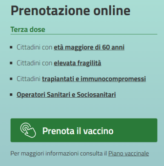 Vaccino anti Covid-19: al via la terza dose per over 60 e maggiorenni con fragilità elevate