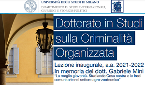 IN RICORDO DEL GIOVANE PAZIENTE GABRIELE MINÌ LA LEZIONE INAUGURALE DEL DOTTORATO DI STUDI SULLA CRIMINALITÀ ORGANIZZATA